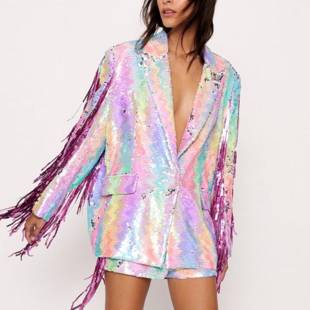 Pink Sequin & Fringe Sz 8 Nasty Gal Blazer
